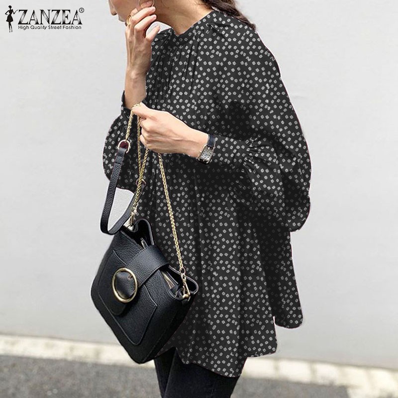 ZANZEA Women Casual Vintage Collar Printed Puff Sleeve Blouse