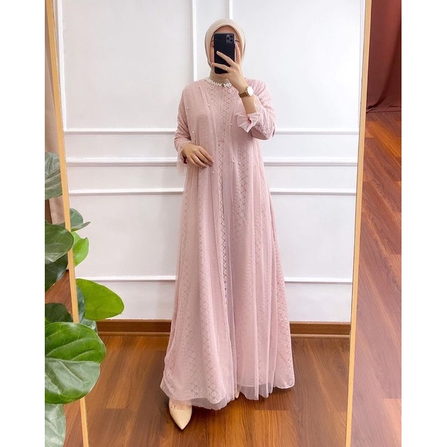 Vancha Pearl Dress/Dress Brukat Tile Ld 100/Dress Mutiara/Dress Tulle Busui/Dress Lebaran