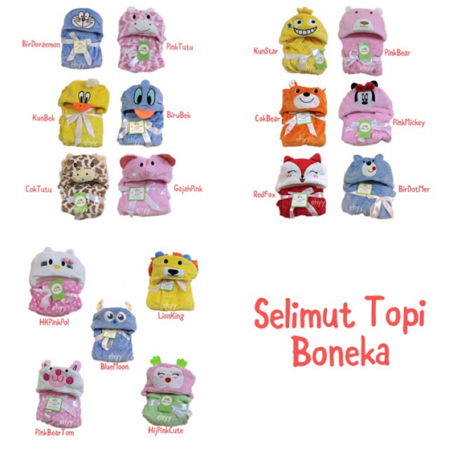 Selimut Topi Boneka Kolaco / Just To U / Lvbaby / Jean / Jojo