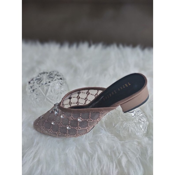 Gried Heels Sendal pesta wanita brokat hak 3 cm