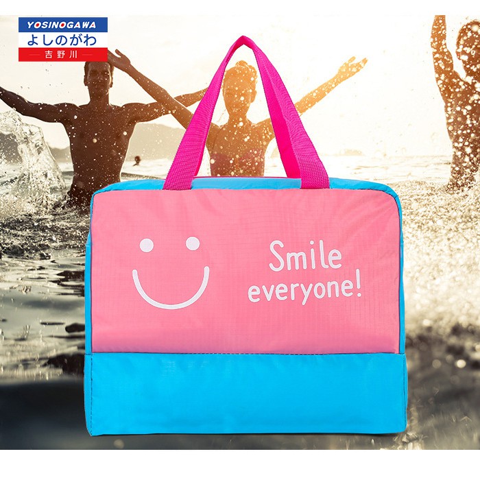 Tas Jinjing koper Smile Bonjour 3Layer Fold Travel Bag ADA TEMPAT SEPATU anti air simple-YOSINOGAWA