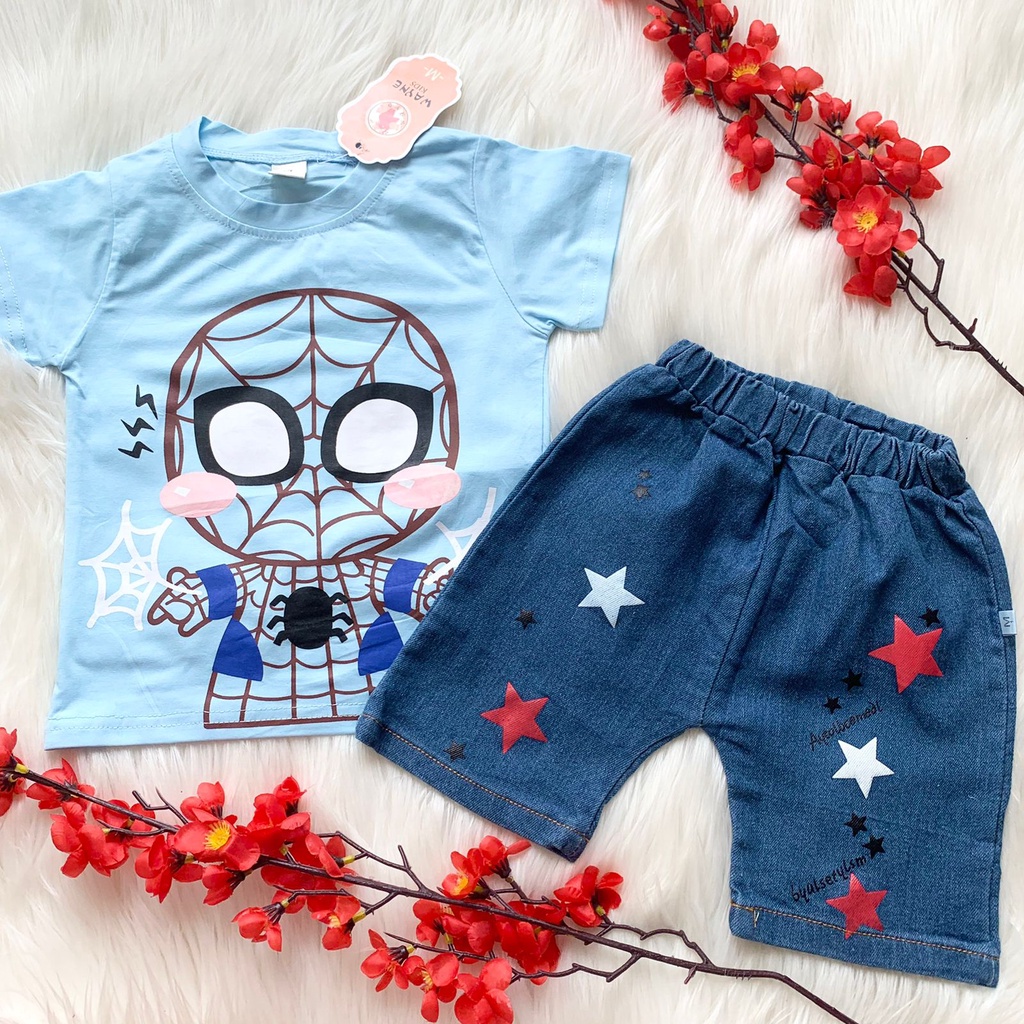 Baju setelan kaos celana pendek bayi cowok anak laki laki lucu fashion murah bahan adem nyaman -sup