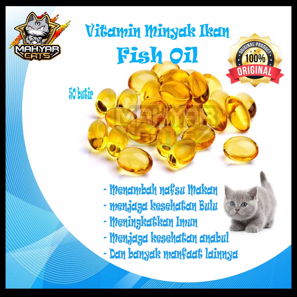 Minyak ikan isi 50 kapsul | vitamin hewan peliharaan, mempercantik bulu | vitamin kicing