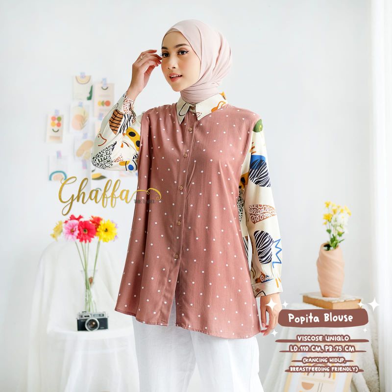 Blouse muslimah motif kekinian / Blouse Popita by ghaffa the label / Blouse motif