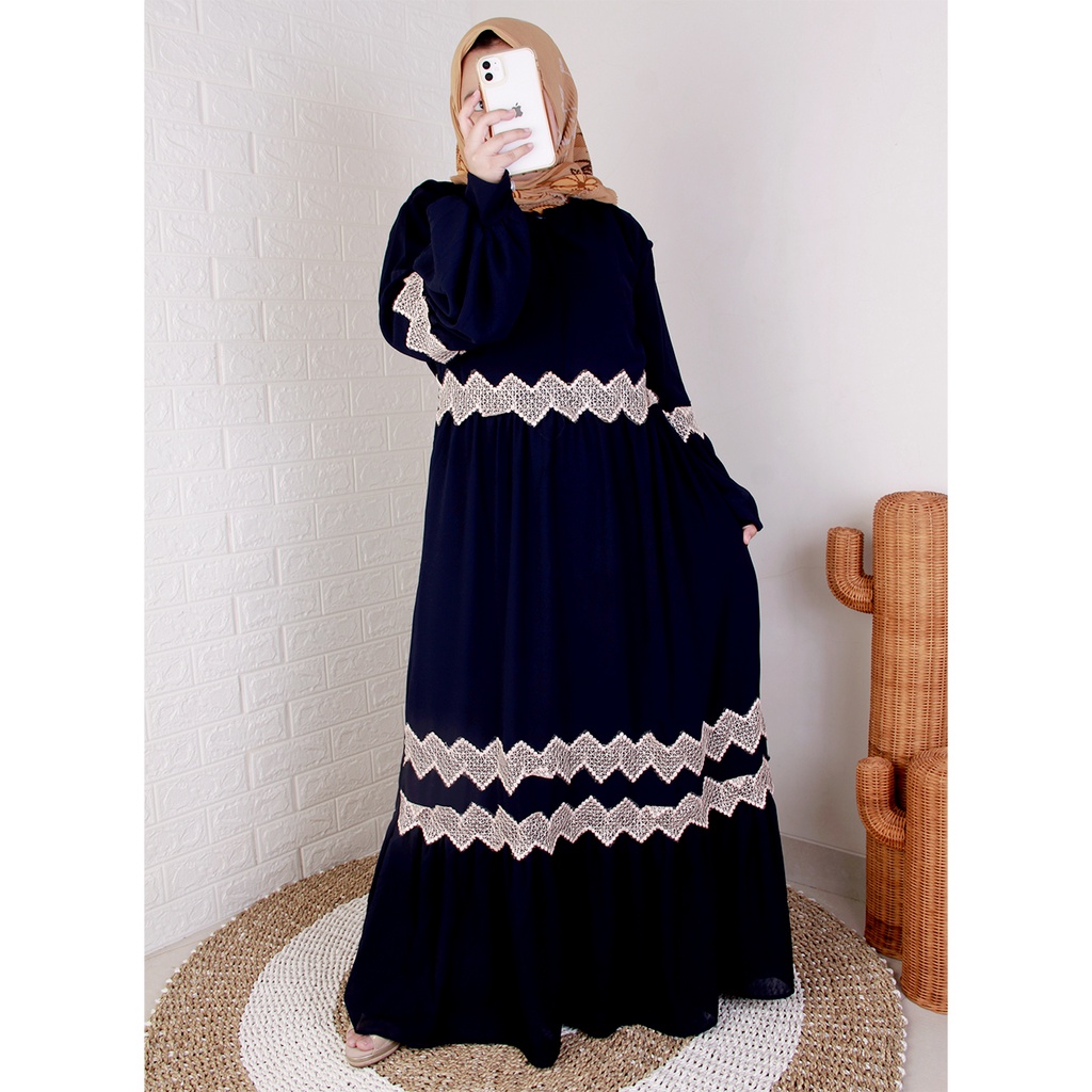 Gamis Dewasa LD 98 PG 134 Beena Ceruty Renda Zigzag Busui Friendly