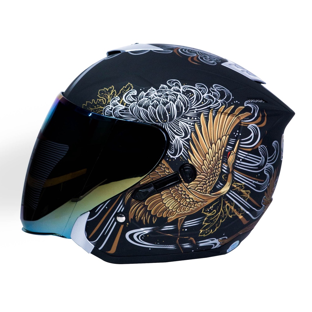 KM7 Helmet Angsa/Swan Sultan Half Face SEVEN KING BLACK GOLD DOFF