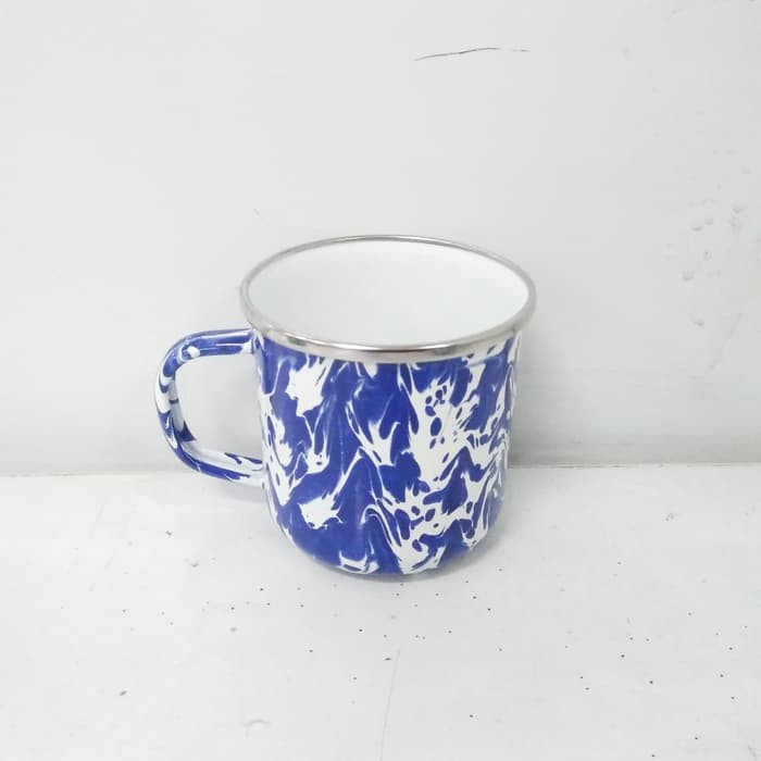 Mug loreng enamel 9 CM / mug unik / mug cantik / mug gelas biru loreng