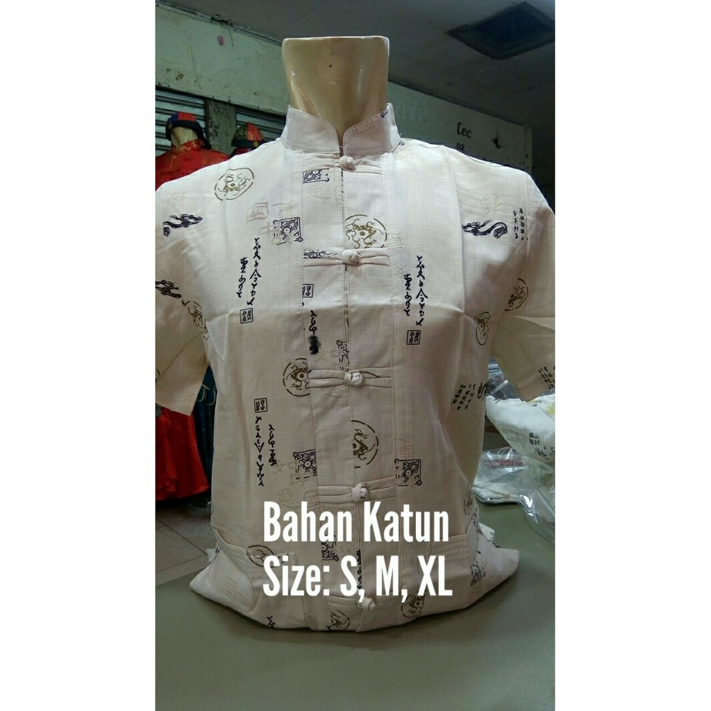 PROMO CHEONGSAM PRIA BAHAN KATUN PUTIH DAN KREM