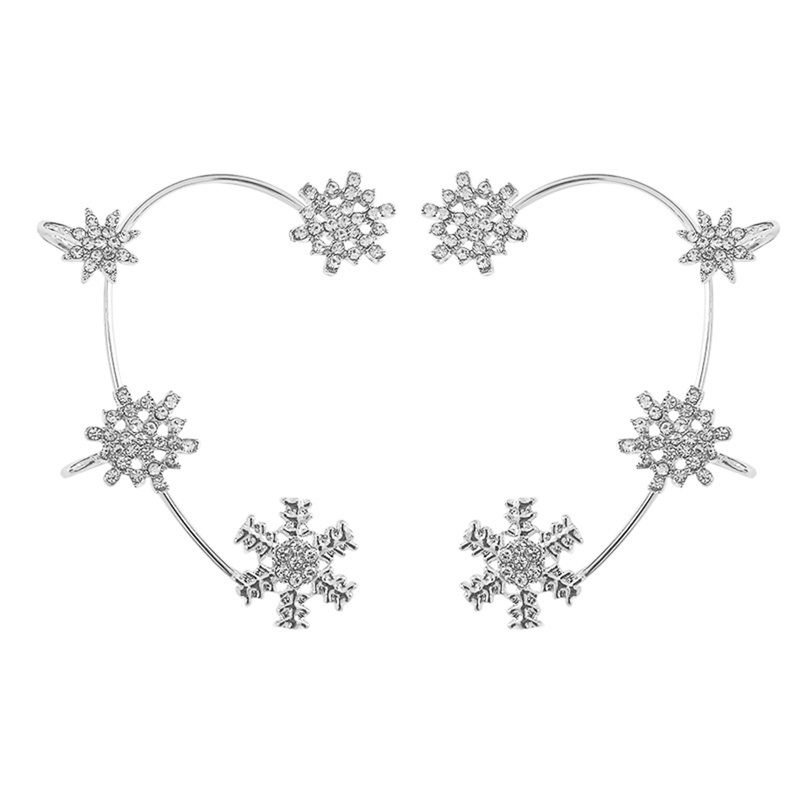 Fancyqube 1pc Anting Klip Desain Snowflake Aksen Kristal Warna Emas Silver Untuk Wanita
