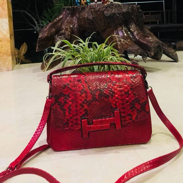 Tas kulit ular Asli merah kecil, ORI 100%