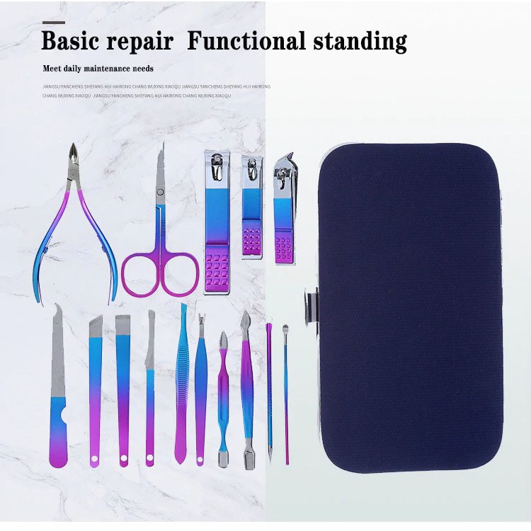 Nail Art Set Gunting Kuku Manicure Pedicure 15 PCS Rainbow Color