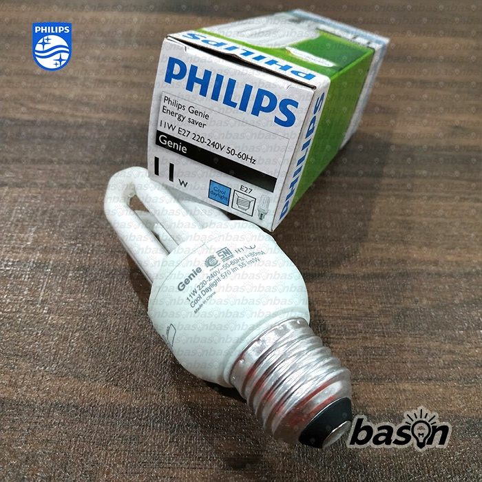 PHILIPS Essential Genie 11W E27 - Lampu Hemat Energi - Cahaya Kuning atau Putih