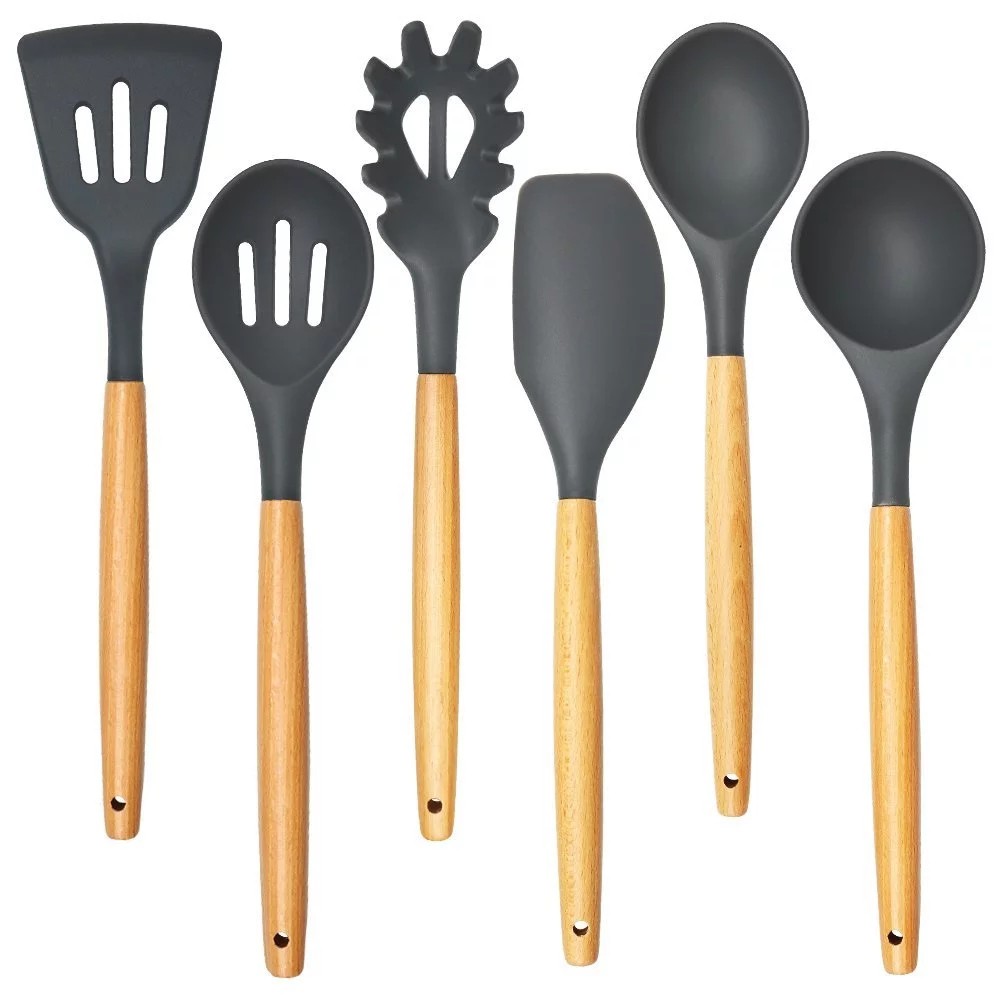 Spatula Silikon Tahan Panas / Utensil Silicone BPA Free / Spatula Kayu Satuan