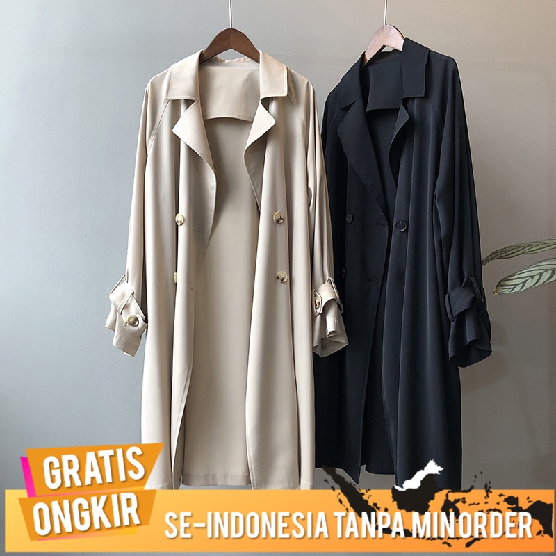 Blazer Lengan Panjang Wanita Yan Shuang Tipis Mantel Panjang Korea Warna Solid Overknee Mantel Yx071