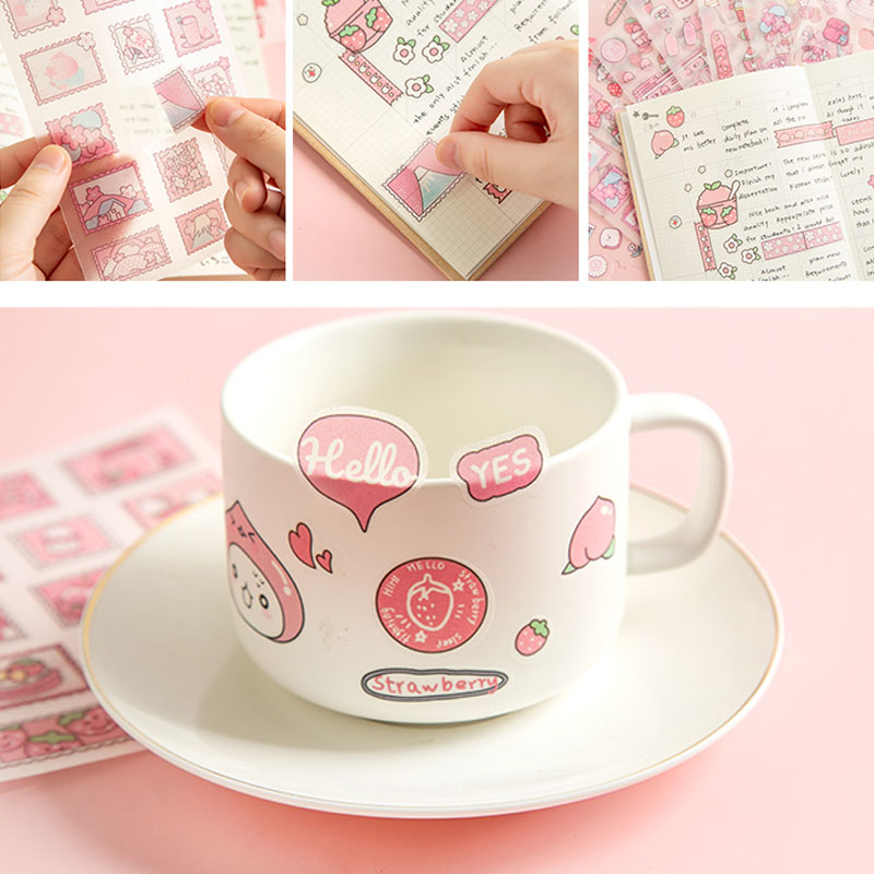 4 Lembar Stiker Frosted Bahan Pet Warna Pink Untuk Dekorasi Handbook