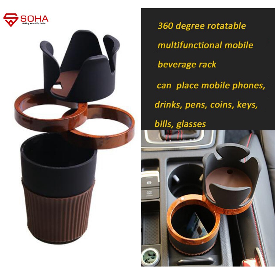 AM-40 Car Holder Botol Minum di Dudukan Cangkir Botol Minum Mobil Fitur 4 in 1 Drink Cup Bisa Jadi Phone Holder Kaca Mata Pulpen dan Bisa Muter 360 Organizer Mobil Interior