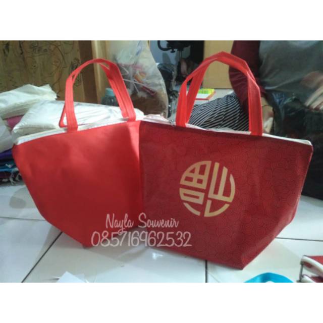 

tas souvenir imlek model perahu, tas imlek trapesium custom