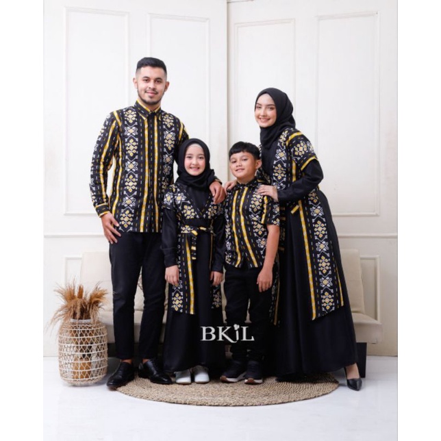 Batik couple keluarga couple batik blues kemeja dan gamis modern size M L XL XXL