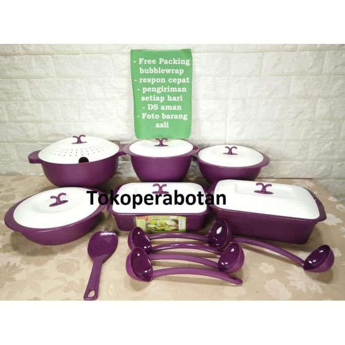 TERMURAH Asvita Emerald Family Set 6pcs / Alat Saji Asvita Emerald / Prasmanan - Ungu TERMURAH