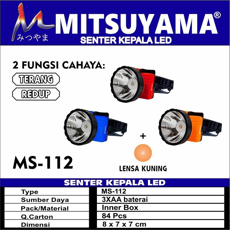 Ms-112 Senter Kepala 3w + Lensa Kuning Mitsuyama MS112 headlamp