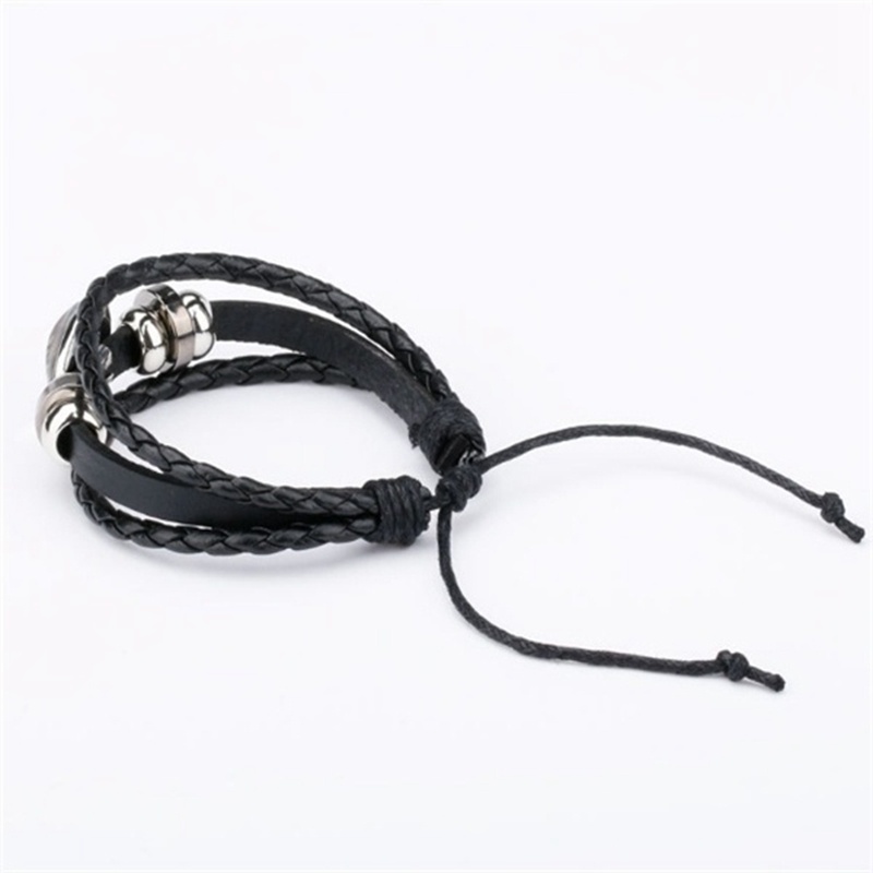 [Z H Perhiasan] Hip Hop Rock Retro Pria Fashion Stainless Steel Permata Waktu Gelang Kulit Pesta Perhiasan Aksesoris