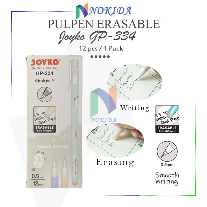 

Nokida Pulpen Shokyo 7 Erasable Gel Joyko [GP-334/12 Pcs] / Pena Jel Bisa Dihapus / Ball Pen 1 Pack Polpen Lucu