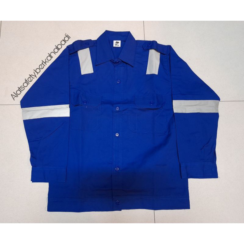 BAJU SERAGAM KERJA PROYEK BAJU DRILL BIRU BCA / Baju safety drill biru BCA