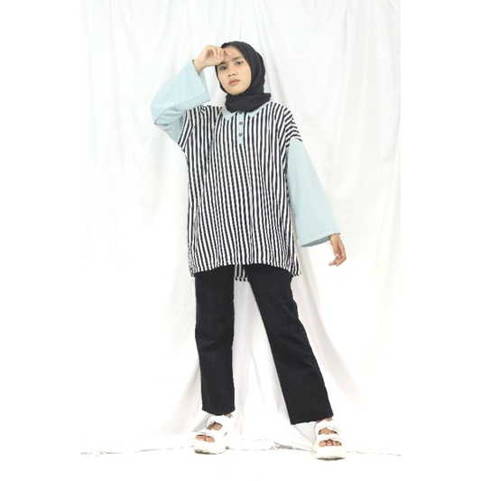 INAFHA TOP - Promo 10.10 Atasan Blouse Stripe Busui Friendly Oversized Pastel