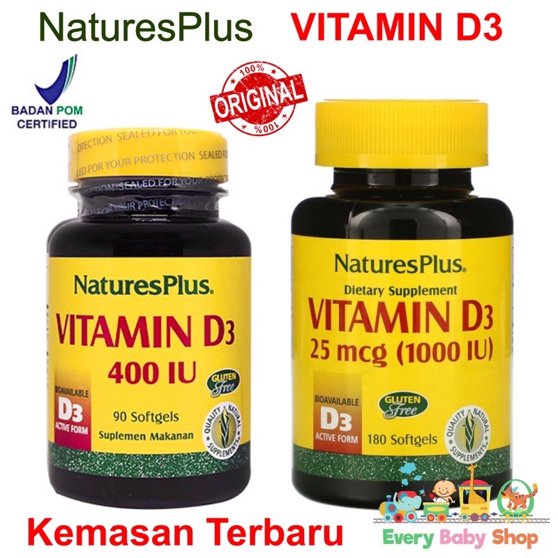 BPOM NATURES PLUS Vitamin D3 1000 / 400 IU isi 180 / 90 Softgels Nature's Plus NaturesPlus Imunitas