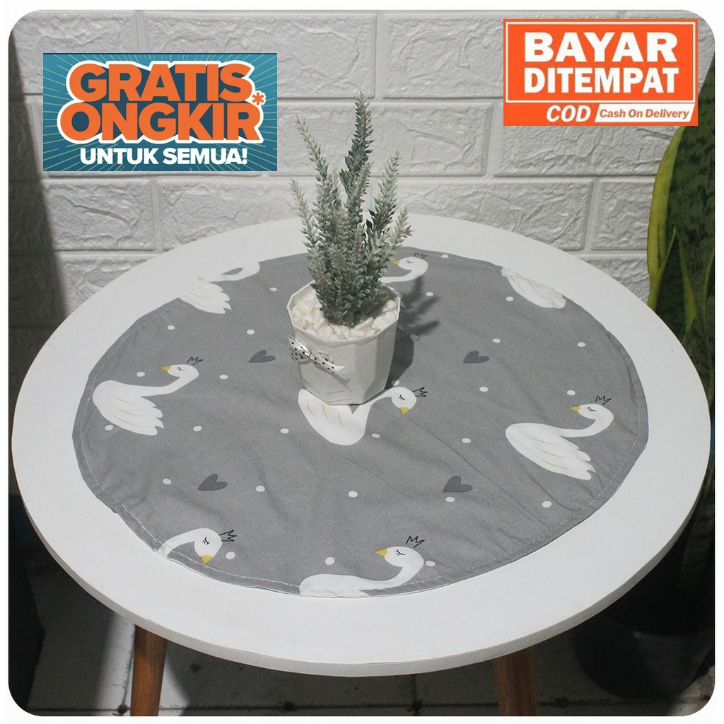 Taplak Meja Katun Bundar Bulat Table Runner Meja Tamu Cafe Bundar Motif Bolak Balik