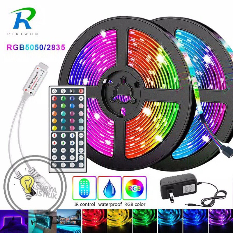 Led Strip Flexible Light Waterproof 5050 RGB 5M with 44 Key Remote Control - White