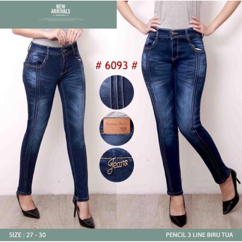 Celana Panjang Jeans Wanita Pensil Tiga Line 27-30 31-34 Bisa Bayar Ditempat(COD)