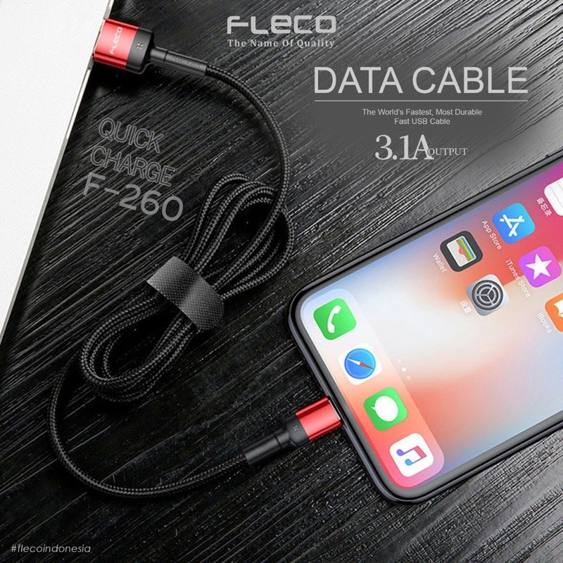 PROMO KABEL DATA FLECO F260 ORIGINAL METAL KABEL PREMIM FAST SPEED CHARGING