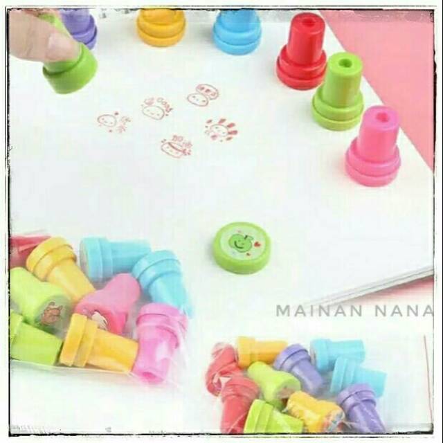 

Nana STEMPEL MAINAN isi 10pcs / stamps / mainan edukatif / cartoon stamps / stempel langsung warna