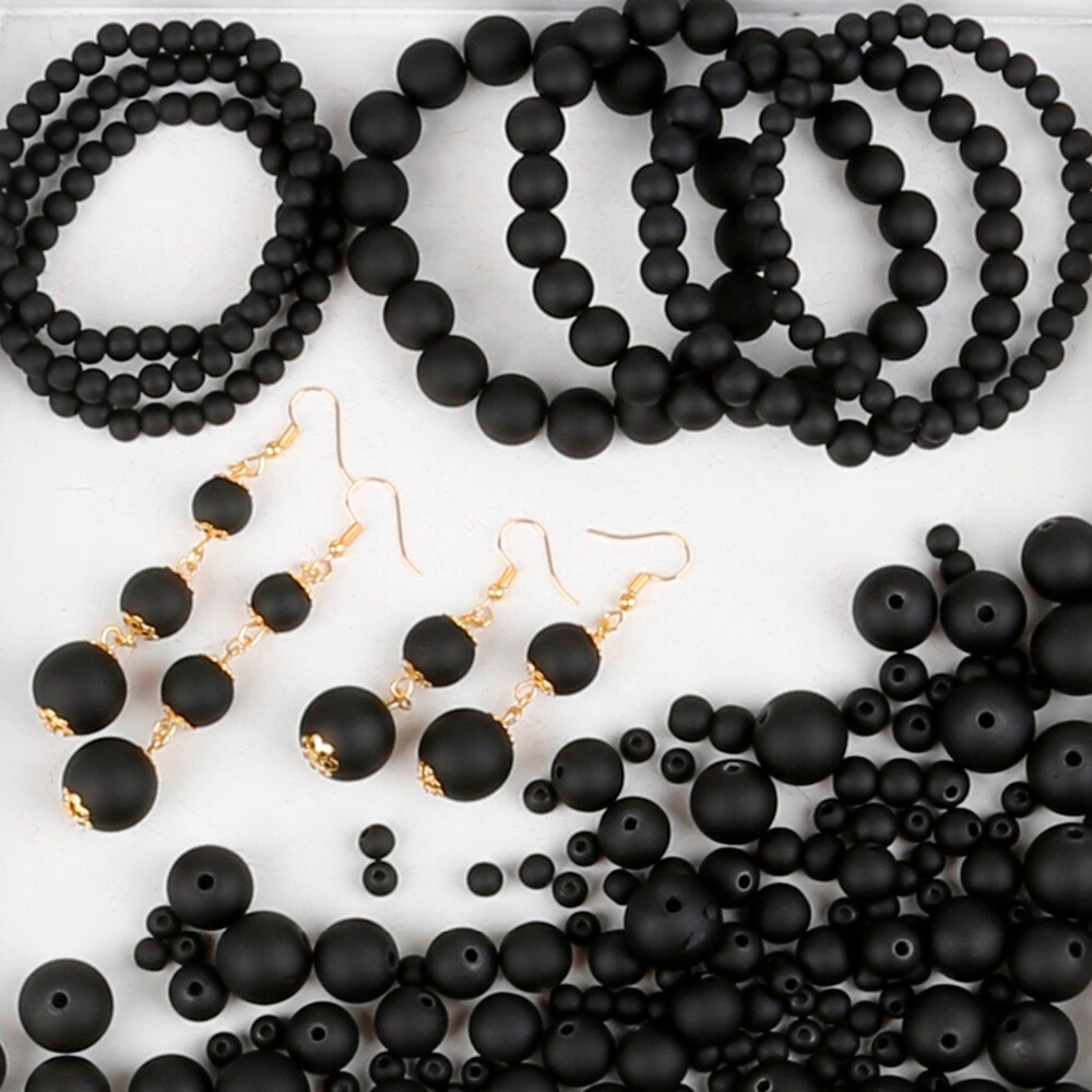 Manik-Manik Akrilik Matte Warna Hitam Merah Ukuran 6mm / 8mm / 10mm / 12mm / 14mm / 16mm Untuk Membuat Perhiasan Gelang Handmade Diy