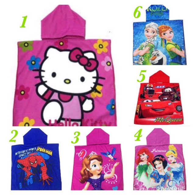 Handuk karakter anak cewe cowo model ponco hellokity car frozen ok  good quality