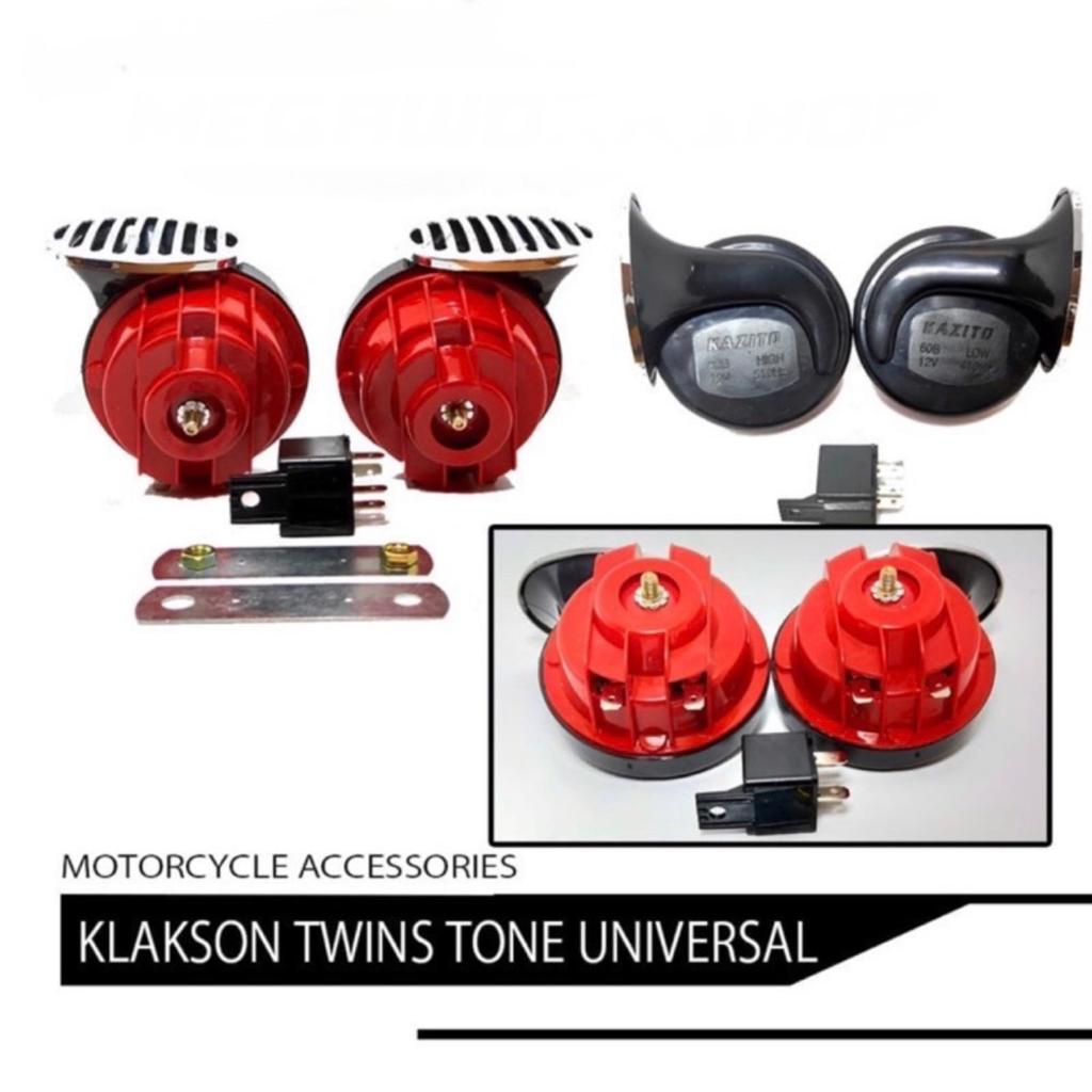 PROMO KLASON KEONG DOUBLE (2pcs) + RELAY WATERPROOF UNIVERSAL MOTOR MOBIL