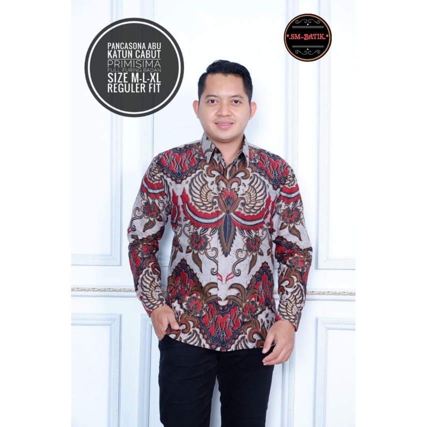 Baju Kemeja Batik Pria Solo Premium Modern Lengan Panjang Pendek PANCASONA ABU Katun FULL FURING SM BATIK Perwira Mahesa Hanung Jayanegara Kencono ungu suket segoro peksi seling batik keris solo asli mahogra arieswara TUMURUN KLASIK