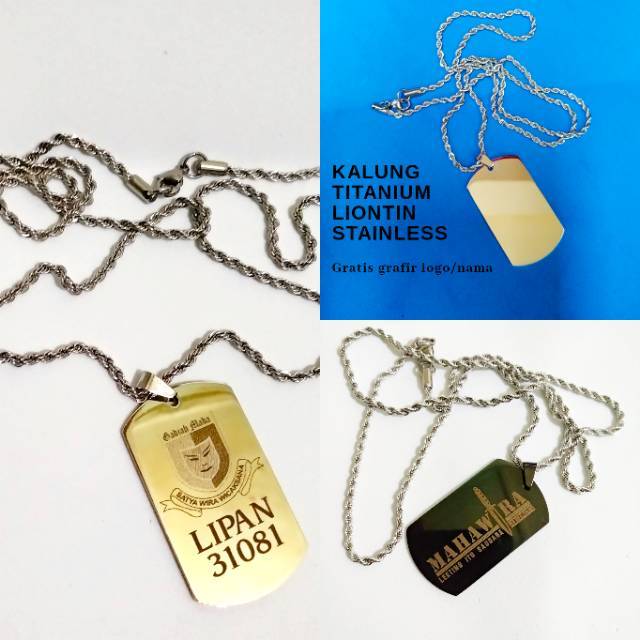 Kalung militer stainless dog tag gratis grafir logo dan nama