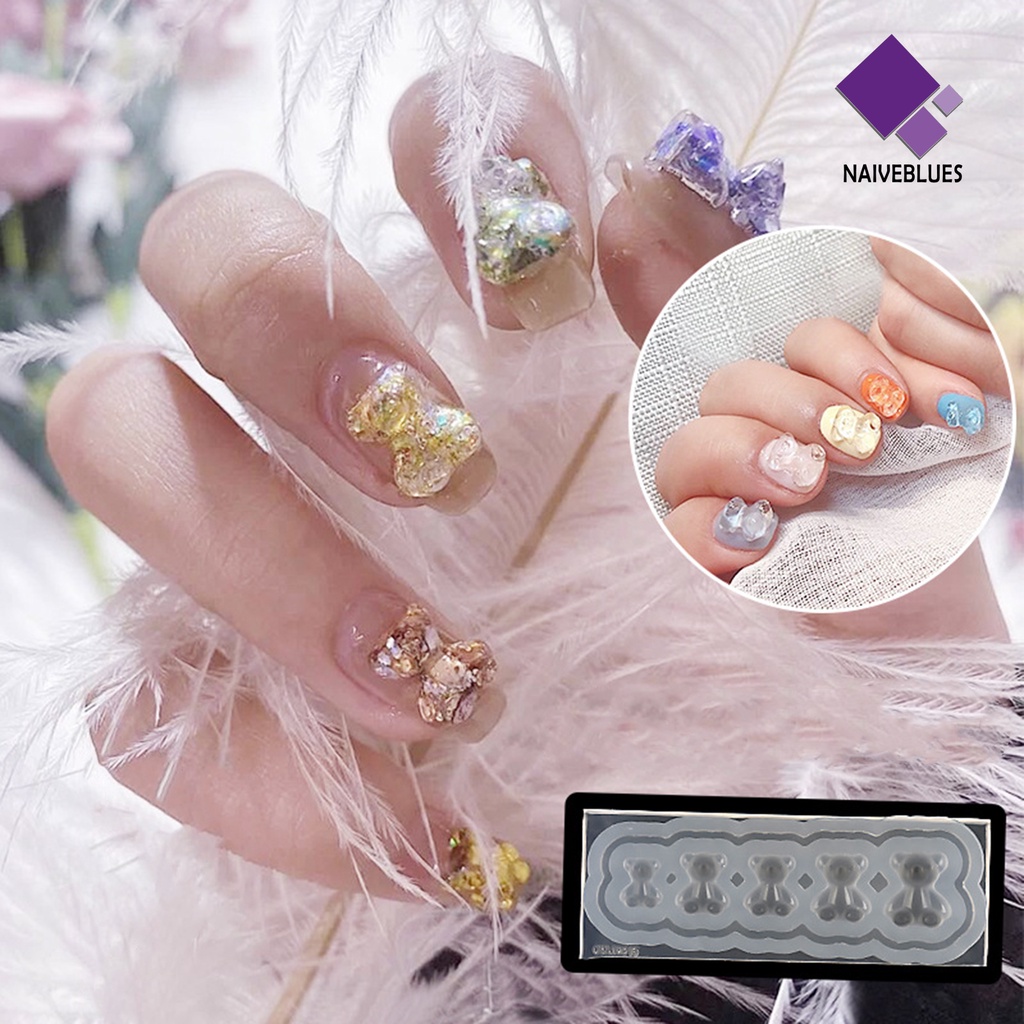 Naiveblue Cetakan Kuku 3D Bentuk Beruang Bahan Silikon Untuk Nail Art / Manicure