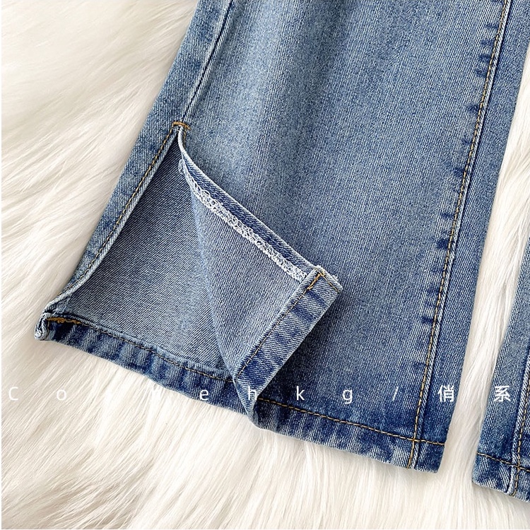 korean kekinian boyfriend rok high waist straight fit jeans wanita