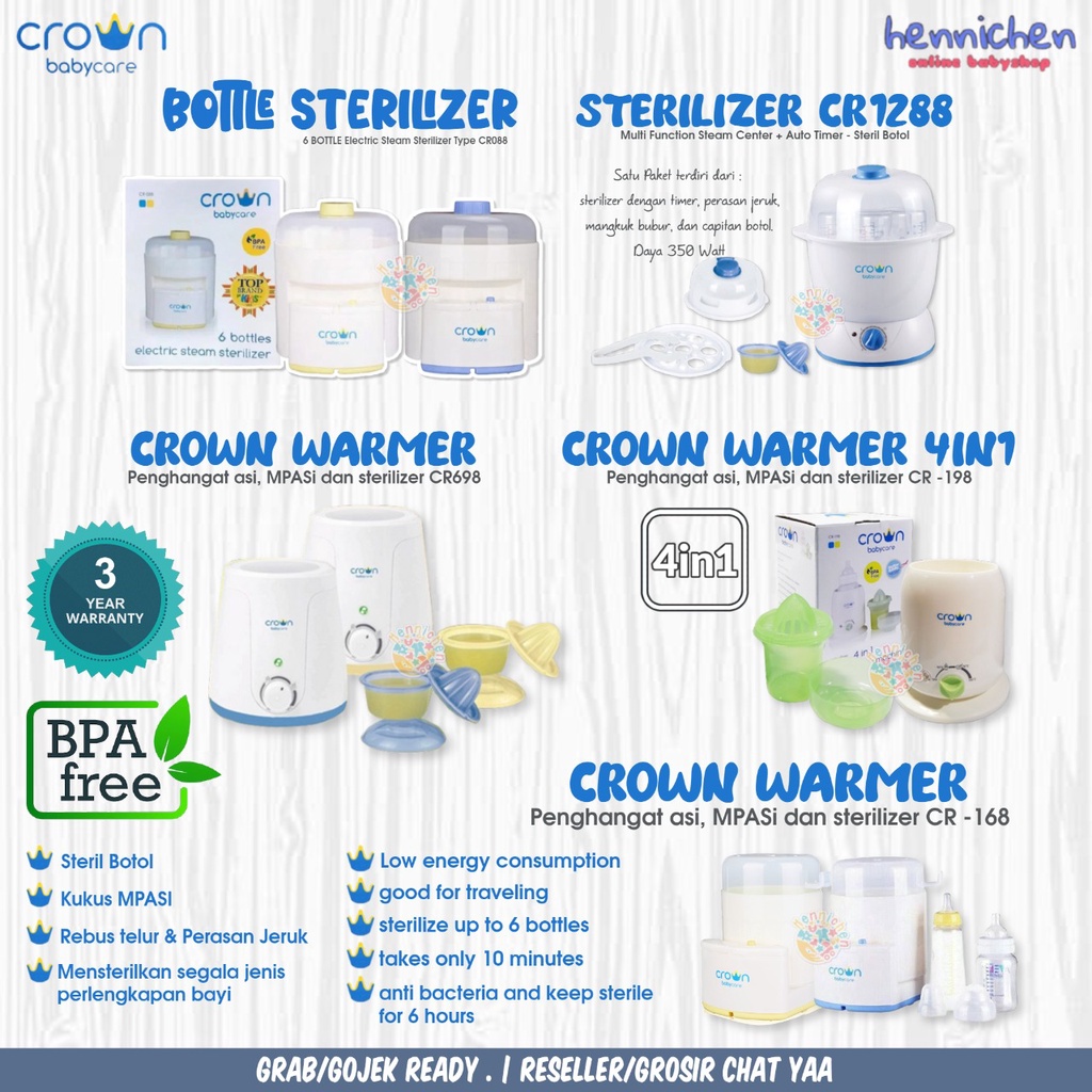 TERLENGKAP Crown Sterilizer CR098 / CR1288 / CR088 /  CR 168 / CR198 / CR698 Multi Function Steam Center + Auto Timer - Steril Botol Multifungsi CR 1288