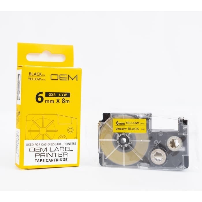 

OEM TAPE EZ LABEL CASIO 6MM BLACK INK YELLOW (OXR-6YW)