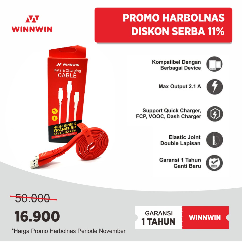 winNwin Kabel Data &amp; Charger Type C Original 100% Garansi 1 Tahun