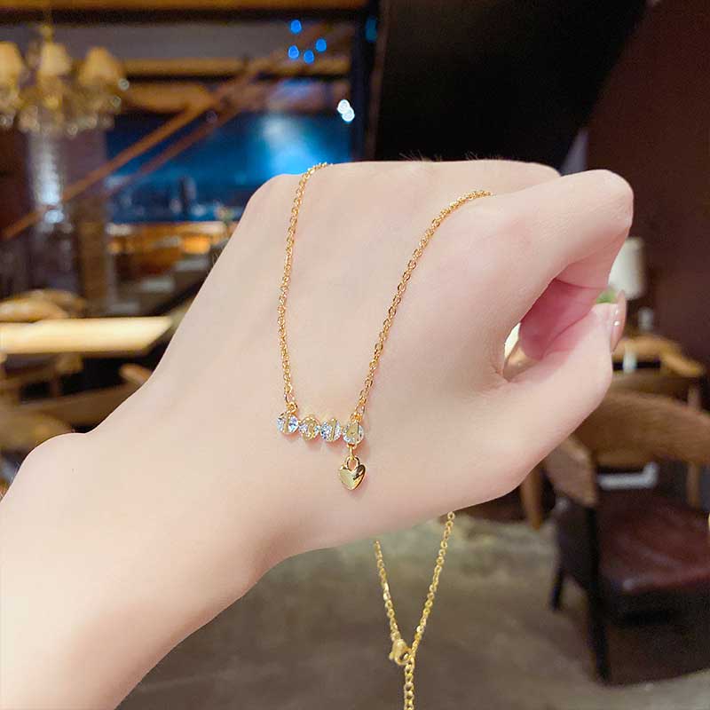 XiaoboACC Kalung Rantai Klavikula Bahan Titanium Steel Lapis Emas 18K Hias Kristal Zircon 1314 Ukuran 40CM+5.0CM