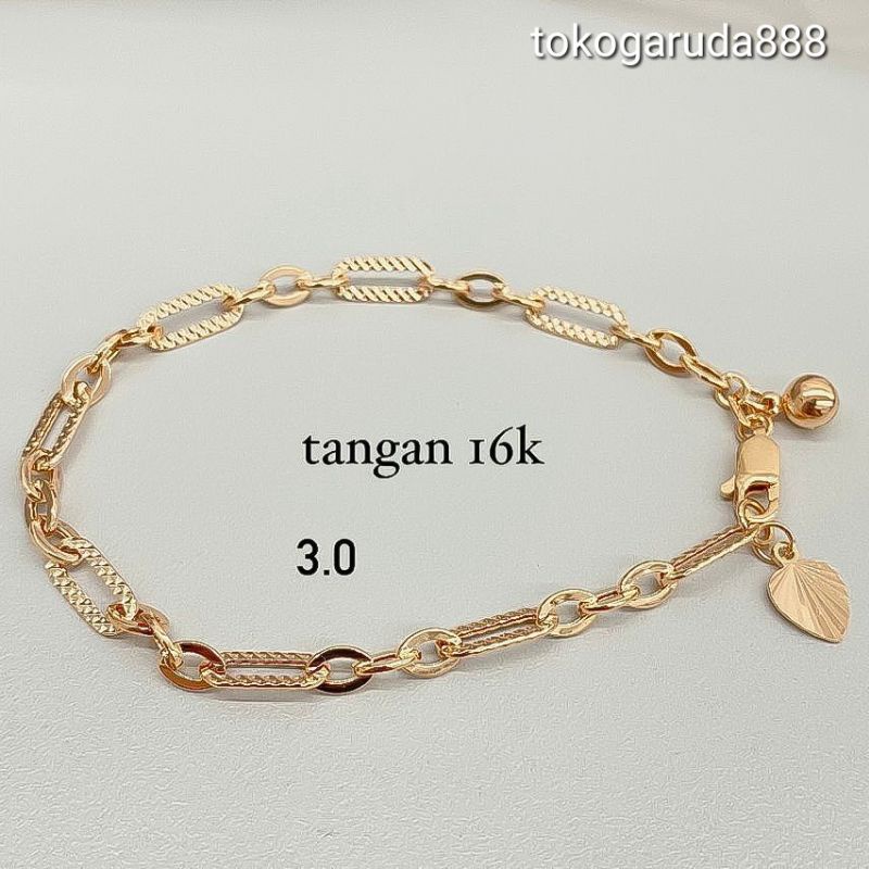 Rantai tangan gelang tali anak dan dewasa emas asli kadar 70% 700 holo segiempat ukir padat nori paperlina paperklip paper