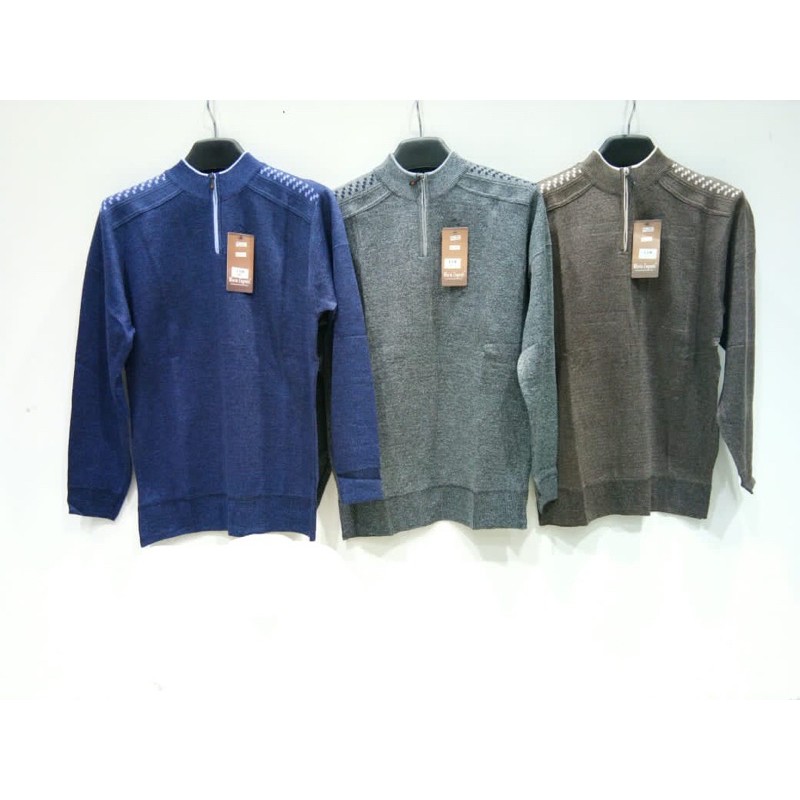 Mario Zegnoti - Sweater Rajut Bapak Resleting Separuh Krah Pria Import (#11)