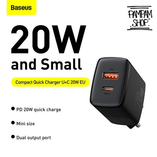 Baseus Original Adaptor Charger Compact 20W USB Type C Dual Output Iphone Ip Fast Charging Kepala Adapter Casan Ori