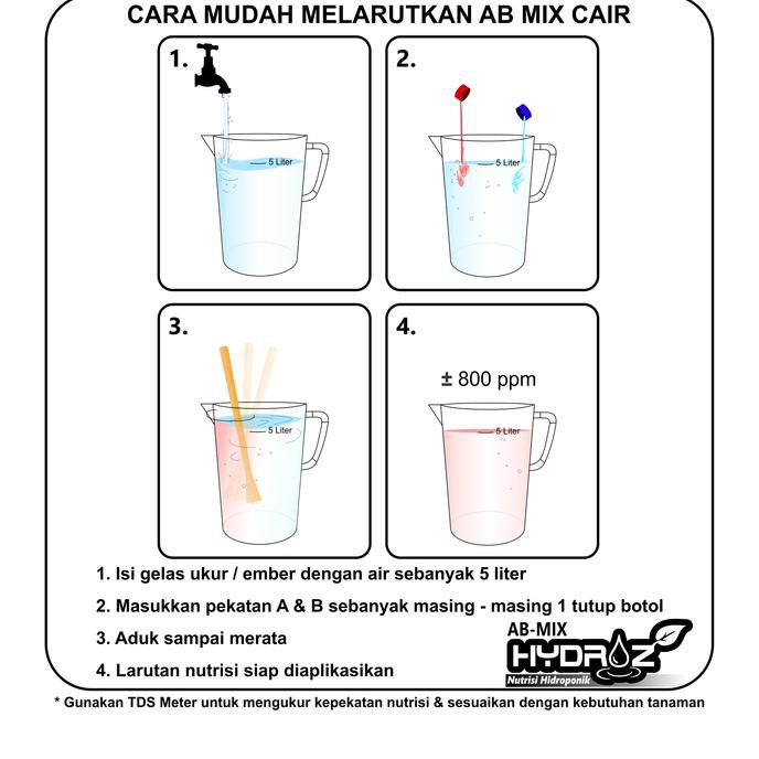 Nutrisi Hidroponik Cair Ab Mix Sayuran Daun Premium 250 Ml Hydroz Kualitas Baik