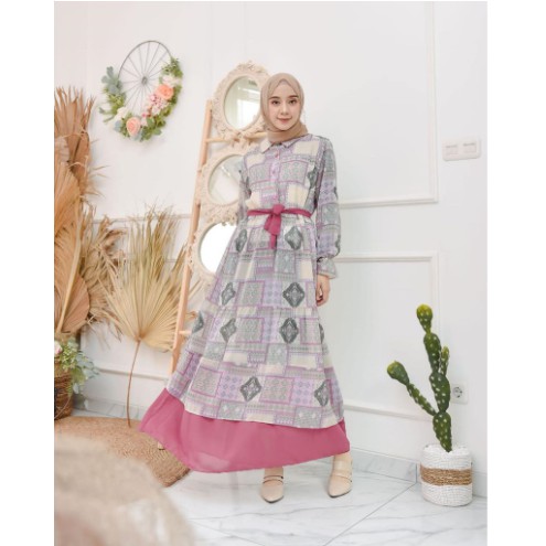 Gamis Wanita Murah  lebaran Dress Shania Terbaru 2021 Kekinian Murah Bahan GANESHA DRESS MOTIF